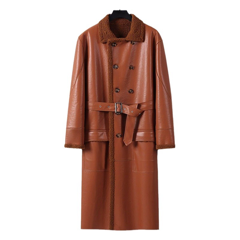 Зимнее Большие размеры, свободное меховое интегрированное мужское ультрадлинное пальто из искусственной кожи, меховой Тренч, Мужское пальто, кожаное пальто