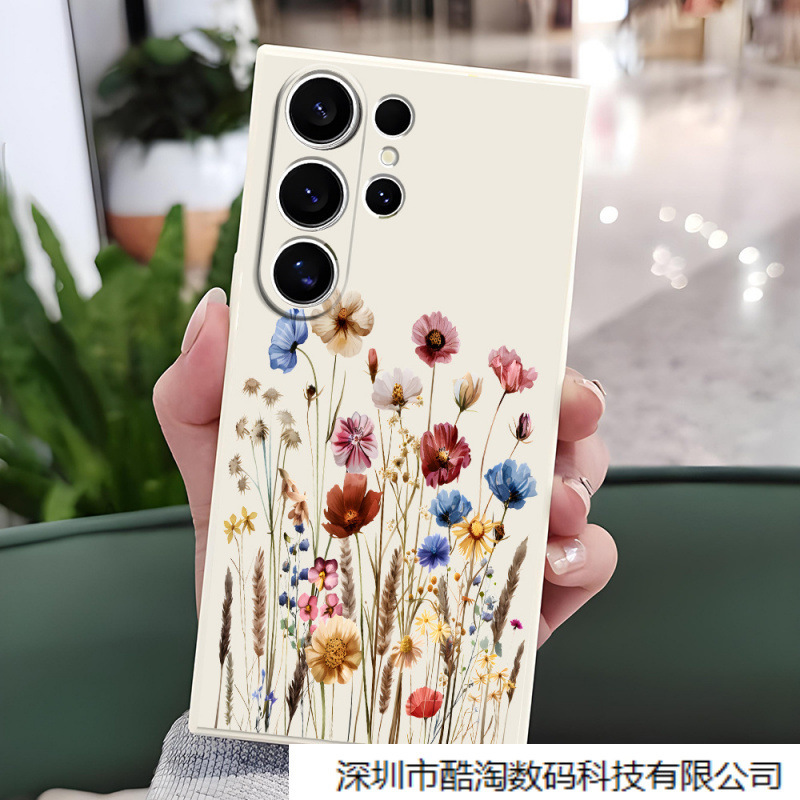 Amazon's Popular Flower Silicone Mobile Phone Case Suitable for Samsung S25 Protective Cover S23 All-Inclusive Frosted S22 Soft Case