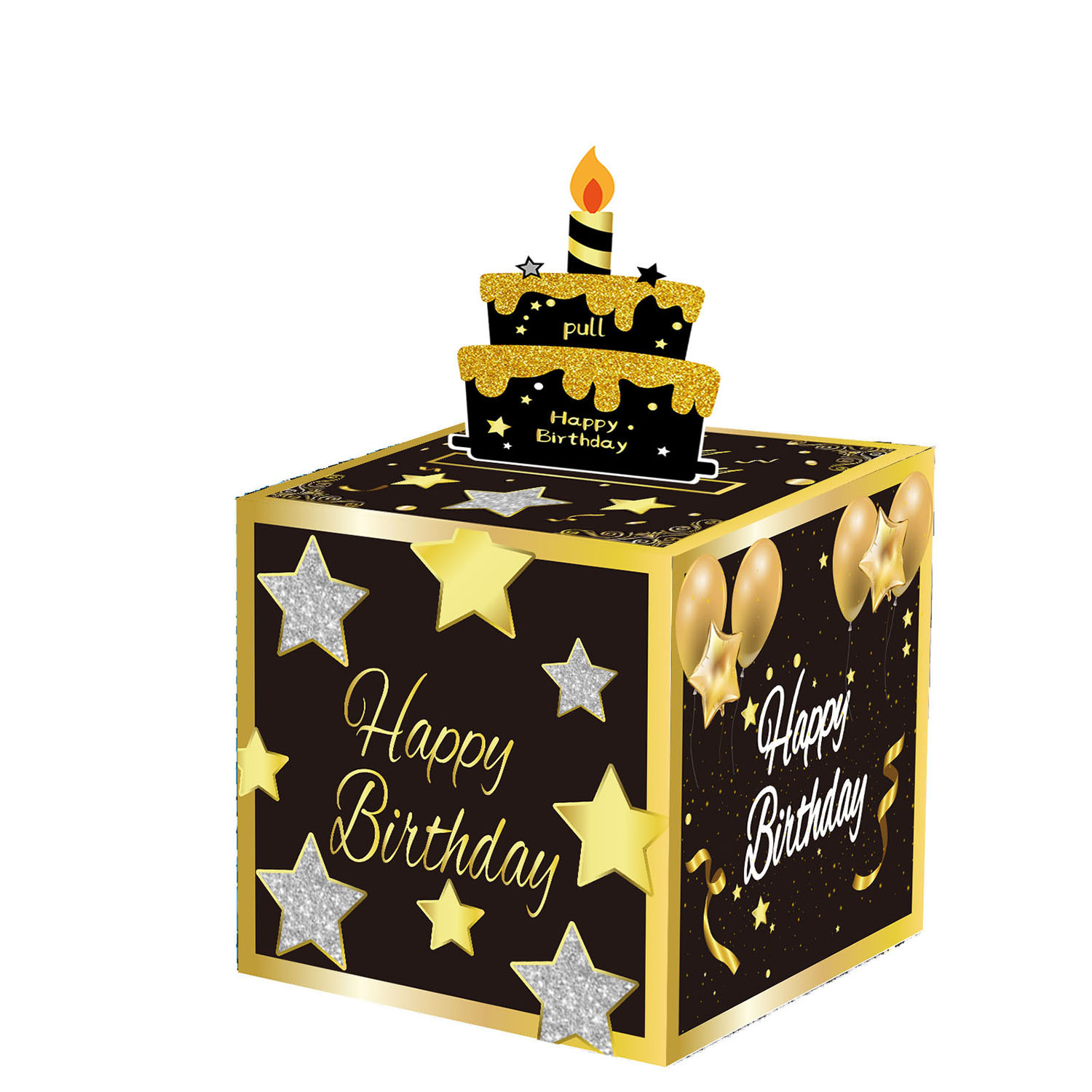 新品黑金生日抽钱盒现货亚马逊爆款happy birthday生日礼物抽钱盒