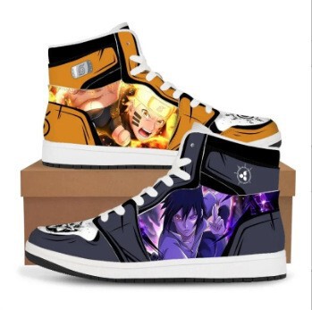 Basketball Shoes Anime 3D Fist Printed High-Top Shoes Lace-Up Sports Cross-Border Supply Youth Trendyy Sneakers