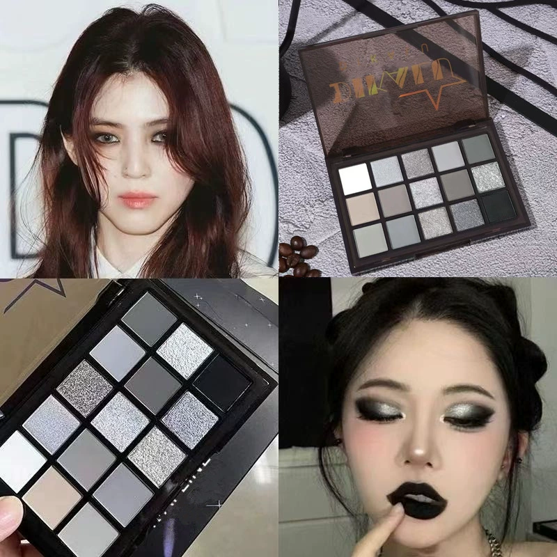 DIKALU 15-цветная Темная ночь Рыцарские тени для век земляной цвет Черные Тени для век тарелка панк дымчатый цемент тарелка Блестящий Кристалл