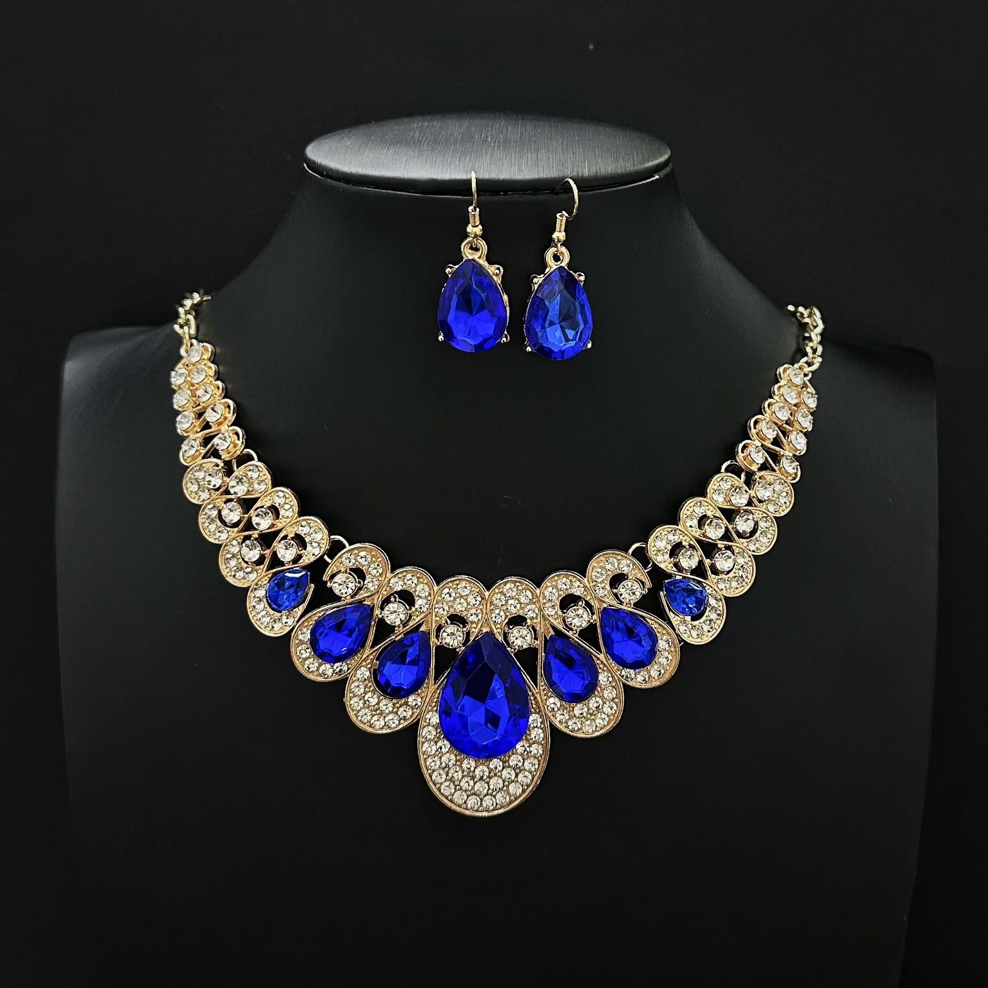 Joyería transfronteriza explosión Amazon venta caliente gran collar de gemas conjunto de pendientes de orejas Europa y América temperamento exagerado de moda diamantes flash image 8
