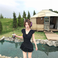 纯欲风魅惑假两件不规则设计蕾丝纯欲连衣裙2025年夏季收腰裙子女