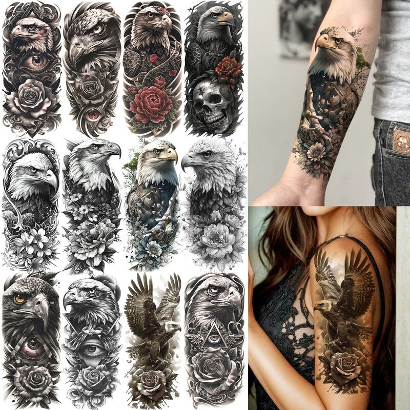 Cross-Border Eagle Flower Niche New Style Tattoo Stickers for Arms and Calves Amazon Temu Tattoo Cross-Border Eagle Flower Niche New Style Tattoo Stickers for Arms and Calves Amazon Temu Tattoo