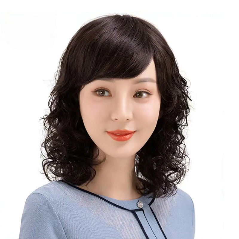 ファッションのお母さんのかつらの全頭カバーのふわふわしている巻き髪のメーカーの卸売りの半アイロンのウールの巻きの中で長い髪の本当の髪のかつらのカバー|undefined
