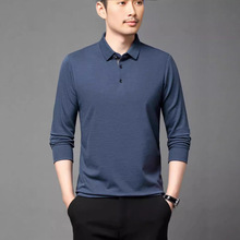 2025秋季款男装翻领纯色长袖羊绒T恤中老年男士羊毛宽松百搭上衣