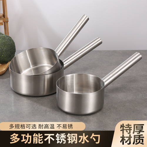304 Flat Bottom Ladle Kitchen Spoon Stainless Steel Long Handle Flat Thick Soup Spoon Kitchen Scoop Long Handle Spoon