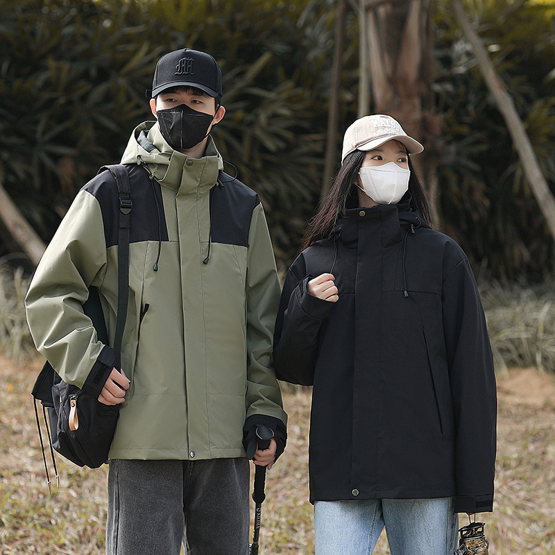 Beijia Mismo estilo primavera y otoño chaqueta impermeable a prueba de viento pareja de hombres al aire libre de una sola capa a juego ropa de montañismo de moda mujer