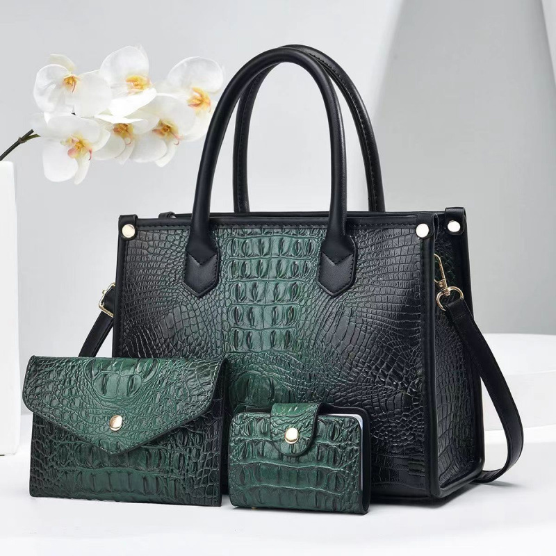 Bolsas de tres piezas para niños, bolsas de piel brillante, patrón de cocodrilo coreano, bolsas de nuevo estilo simples, bolsas de mano de mujer.