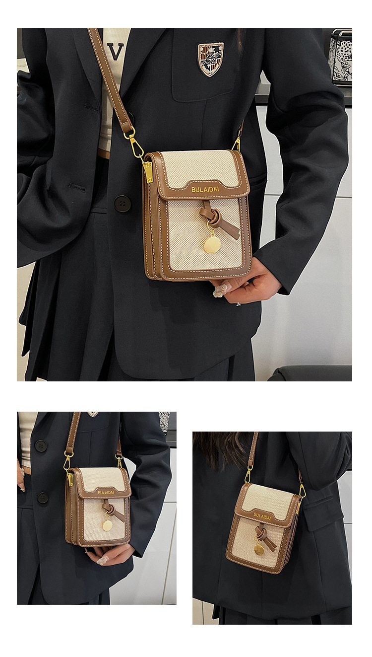 Damen Umhängetasche Für Handys, Leinen Stoff Mit Farbblock Design_voghion.com