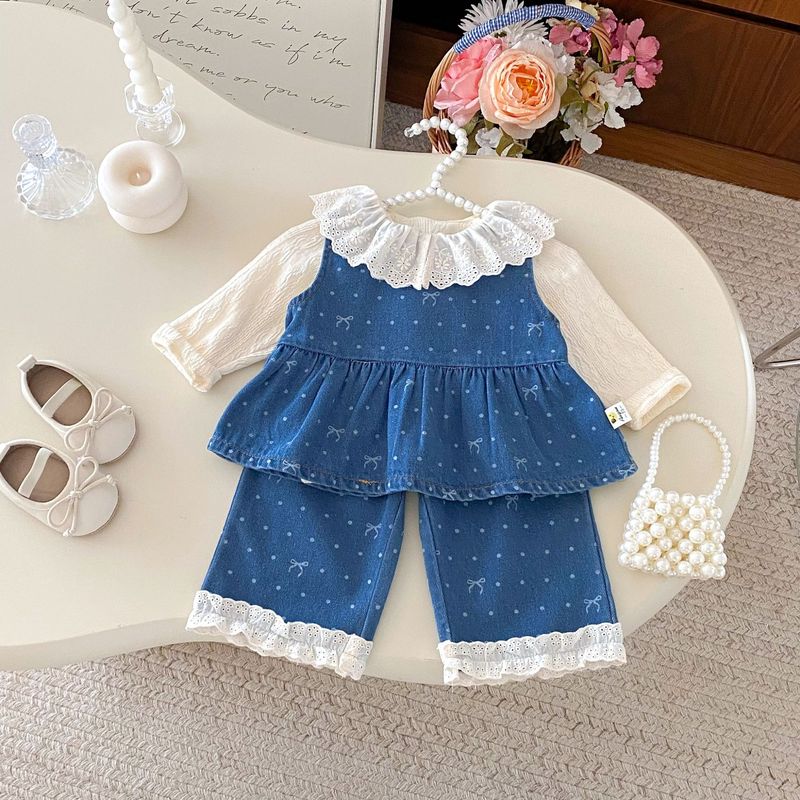 女の子スーツ秋の新スタイルベビーデニムベストパンツボトリングシャツツーピース韓国風ベビー服|undefined
