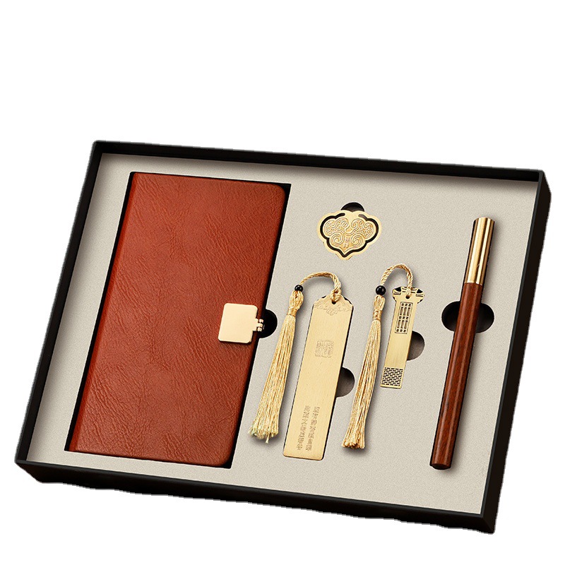 Estilo chino clásico latón marcador firma pluma A6 portátil de gama alta caja de regalo de negocios traje de personalización de regalo de oficina