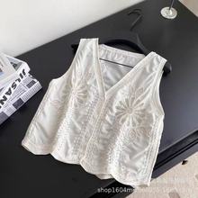 复古民族风无袖马甲衬衫女夏重工刺绣镶钻轻奢小个子绝美纯欲上衣