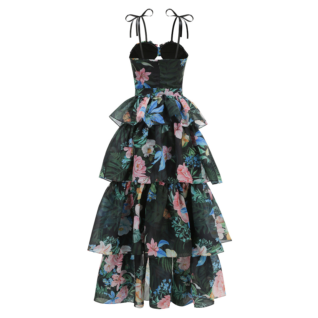 Women's Clothing Sexy Floral Print Strapless Halter Top And Cropped Mini Skirt Set Women's Cake Skirt Fashion Party Wear_ecoleips.com
