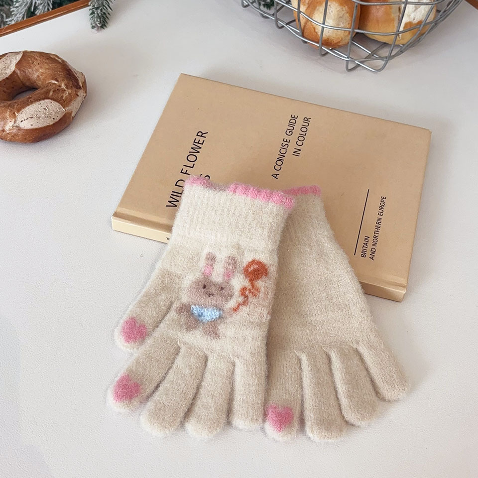 Nuevos globos amor conejo niña guantes de lana otoño e invierno ciclismo anticongelante manos a prueba de frío niños lindos cinco dedos