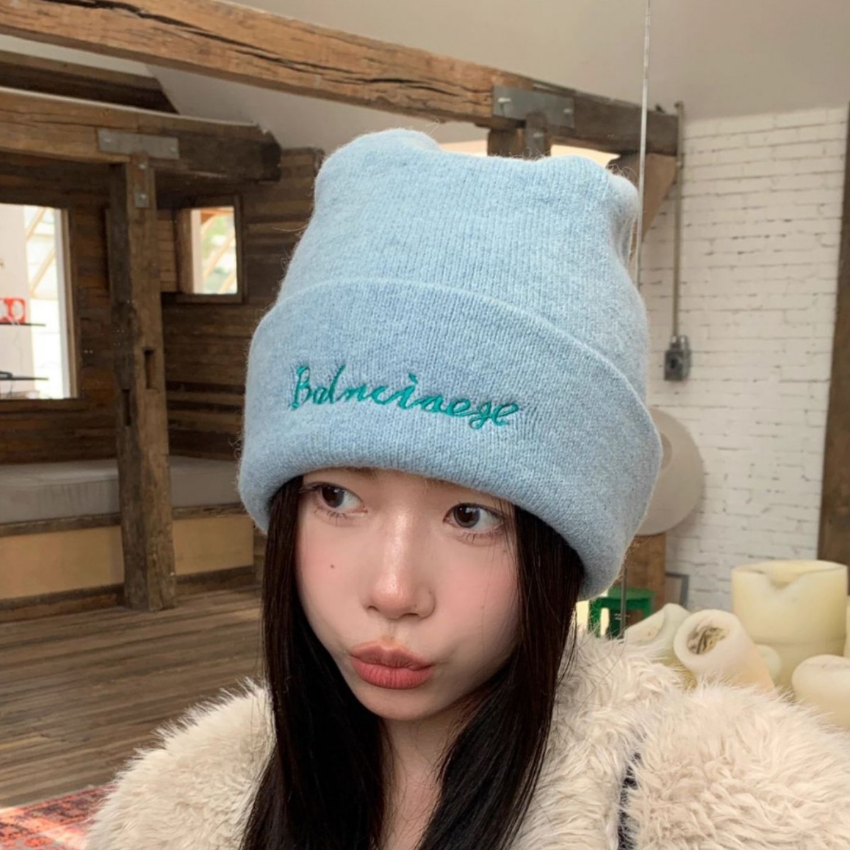 Embroidered Knitted For Women Wool Blend Yarn Autumn Winter Double Layer Warm Ear Protection Cold Hat Face Slimming_voghion.com