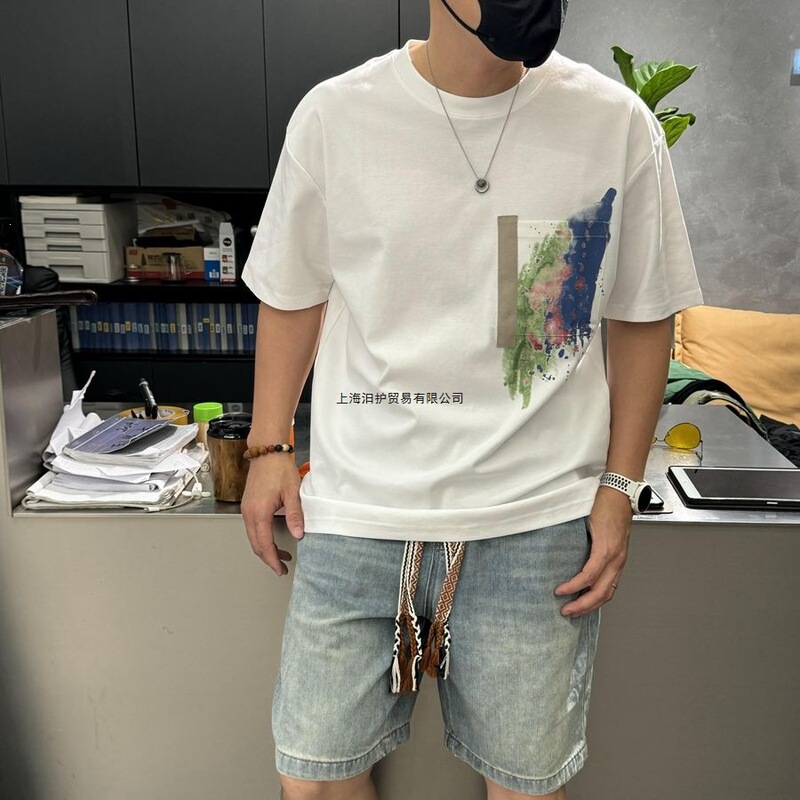 2025 New Graffiti Fashion Pocket Men's T-Shirt Round Neck Versatile Casual Base Short Sleeve Trendy Patchwork Short Sleeve T-Shirt 2025 New Graffiti Fashion Pocket Men's T-Shirt Round Neck Versatile Casual Base Short Sleeve Trendy Patchwork Short Sleeve T-Shirt