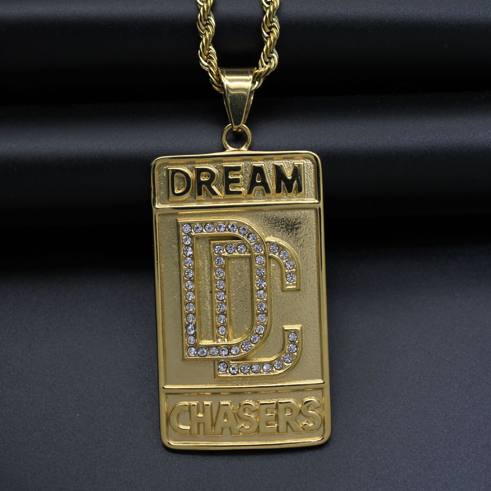 Titanium Steel Material Geometric, Letter Pattern 1 Piece 35*79mm 50cm Titanium Steel Rhinestones Geometric Letter Pendant Chain