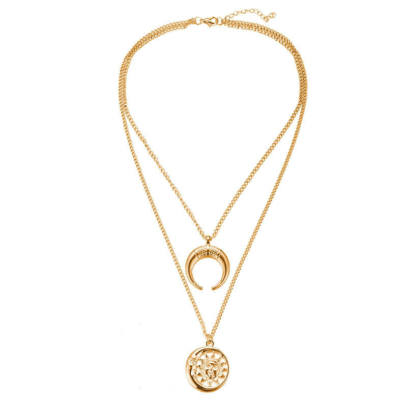 Simple Fashion Retro Crescent Pendant Moon Sun Necklacepicture11