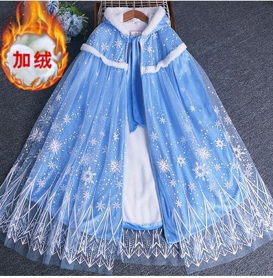Elsa Princess Fleece Lined Thick Cloak Scarf Frozen Cloak Scarf for Girls Winter Belted Cardigan