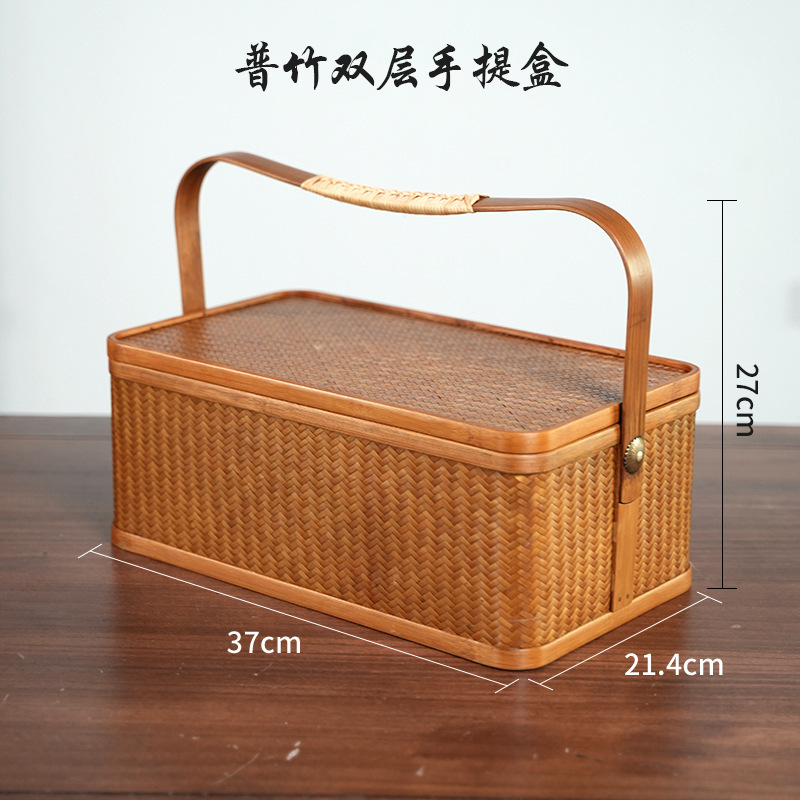 Artesanías de bambú tejidas a mano bambú gran laca cesta nueva casa china sala de estar cesta de almacenamiento de té retro cesta de almacenamiento