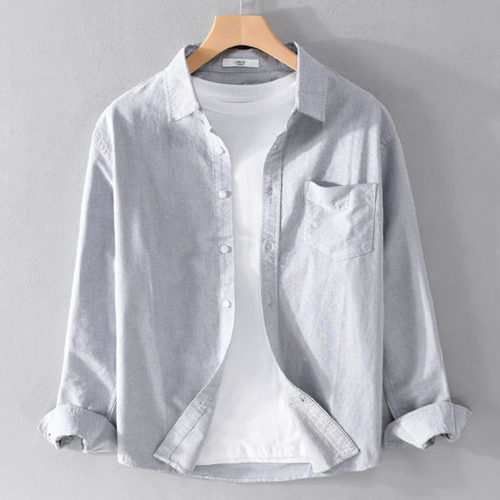 Shirt Men's Summer Solid Color Simple Linen Thin Breathable Shirt Japanese All-match Casual Handsome Long-sleeved Top
