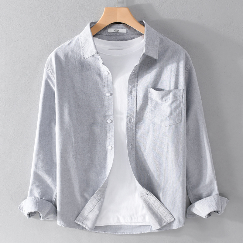 Shirt Men's Summer Solid Color Simple Linen Thin Breathable Shirt Japanese All-match Casual Handsome Long-sleeved Top Shirt Men's Summer Solid Color Simple Linen Thin Breathable Shirt Japanese All-match Casual Handsome Long-sleeved Top