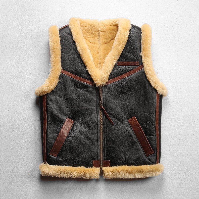 American World War Ii Air Flying Fur All-in-one Vest Men's Ami Khaki V-neck Casual Sheepskin Vest
