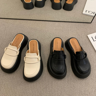 Slip-on Lazy Loafers New Style 2023 Sponge Thick Bottom Half Slippers Women's Summer Outer Wear Sandals