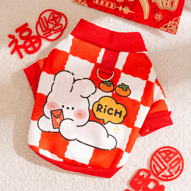Otoño y invierno perros Año Nuevo rojo festivo Tang traje gato cálido y grueso algodón Teddy mascotas ropa de perro de Año Nuevo
