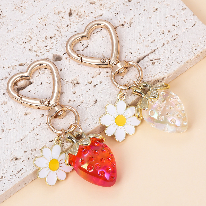 Cross-Border Sunflower Strawberry Keychain Creative Love Buckle Daisy Bag Pendant Key Chain Bow