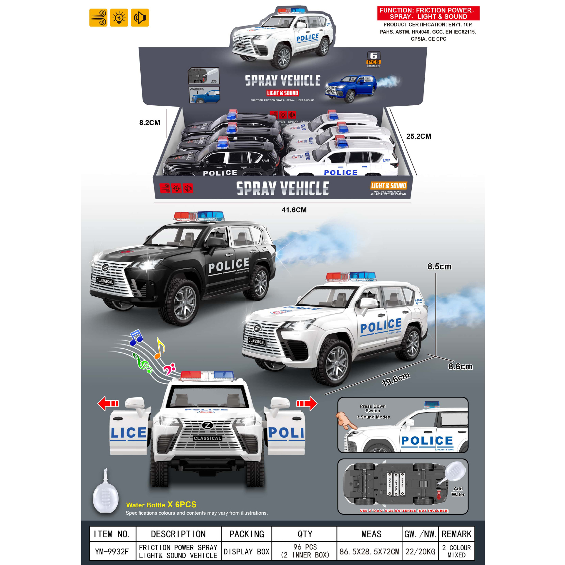 Inercia infantil modelo de vehículo todoterreno juguete anti-caída coche de policía contra incendios coche de policía especial simulación mini regalo para niños