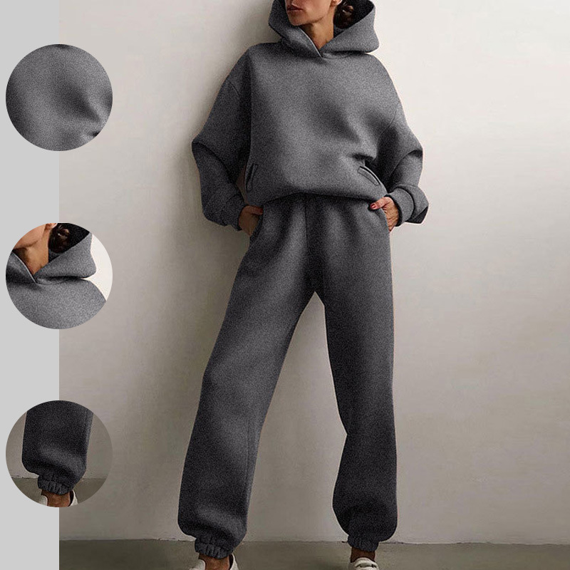 2026 Amazon Women's Clothing Solid Color Casual Fashion Sports Pants Two-Piece Set Sweatshirt Set Women's Spring and Winter