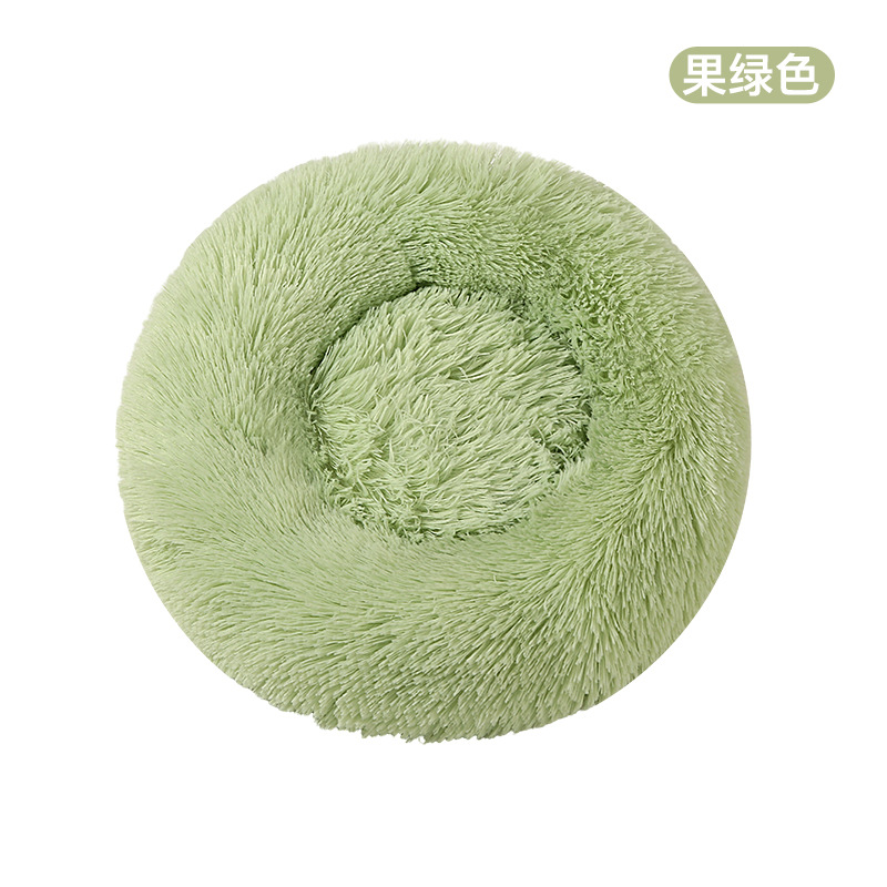 Round pet bed - plush style: avocado green / Diameter 40cm