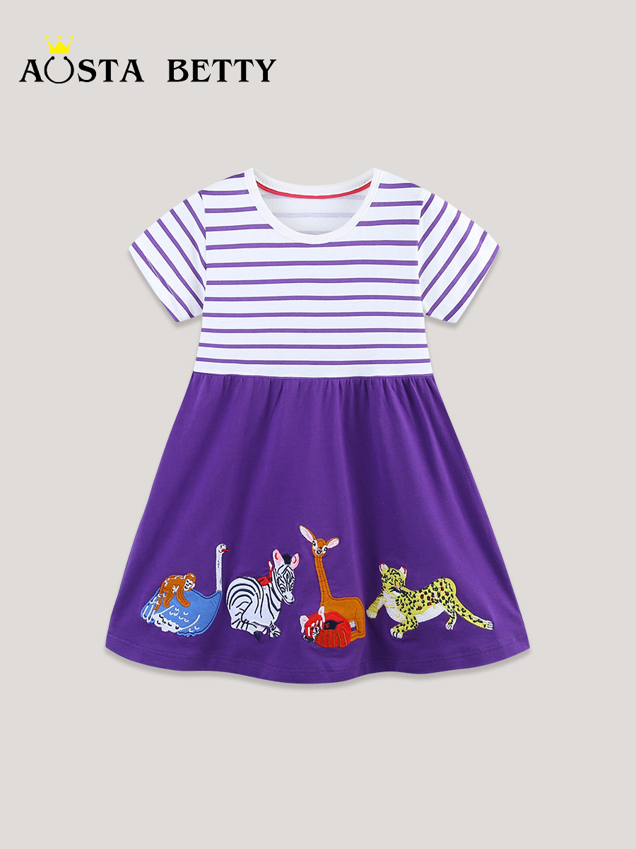 Fábrica directa europea y americana vestido de princesa 26 rayas de verano vestido de mangas cortas vestido de moda bordado vestido infantil