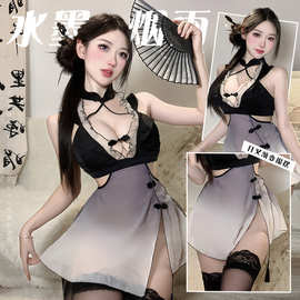 性感中式情趣内衣女水墨风露胸古风睡裙纯欲透视激情免脱套装2816