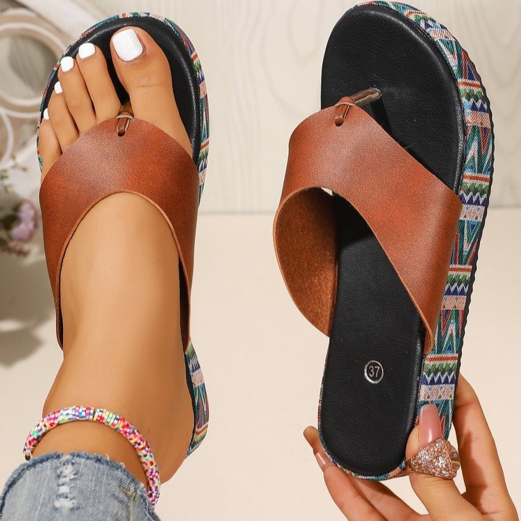 Damen-Flip-Flops in Übergrößen, Sommer, neues Design, dicke Sohle, Farbblock-Strandsandalen_voghion.com