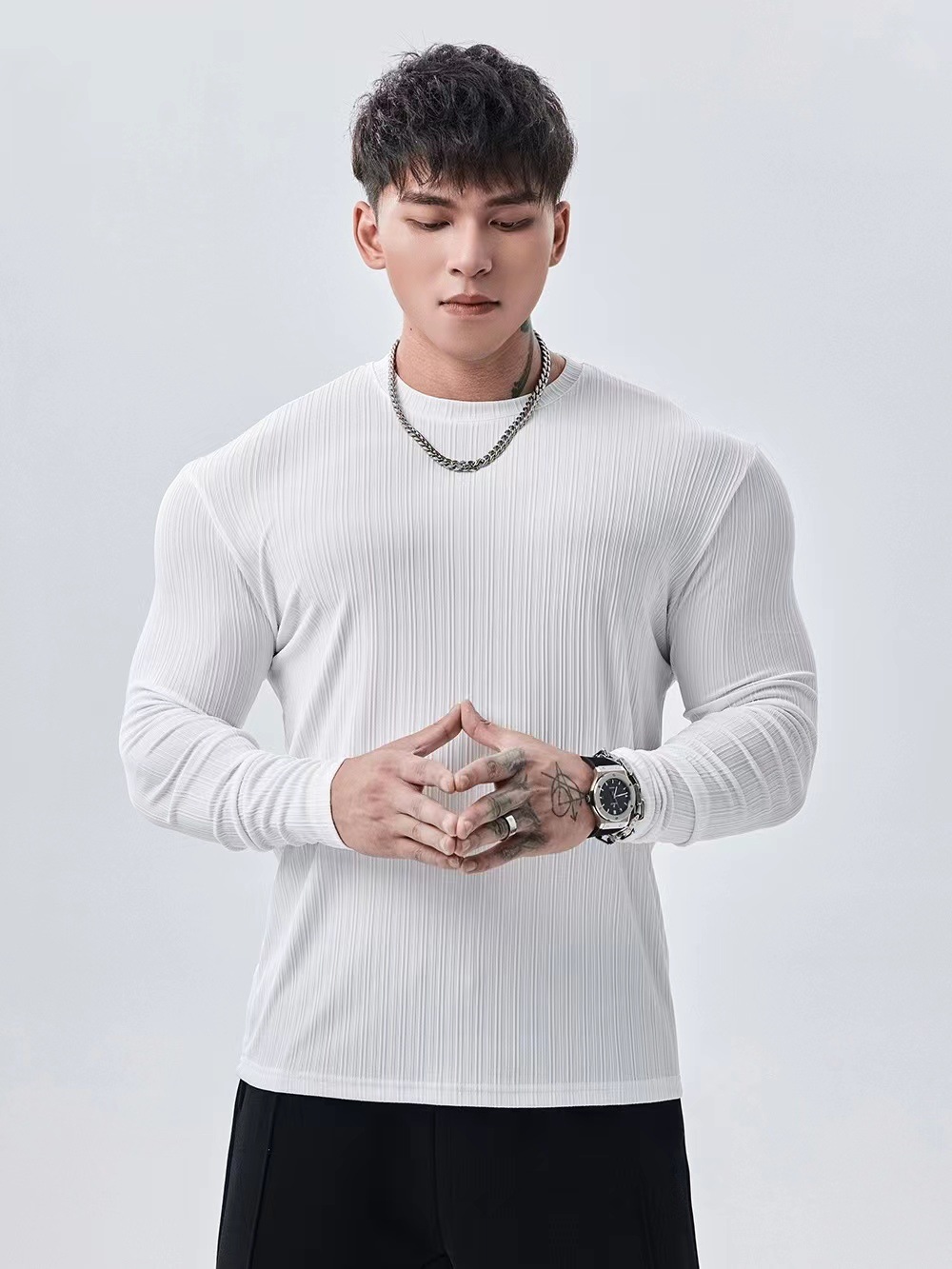 Sports basketball long-sleeve with a round collar for gym for training, tight, for running 2