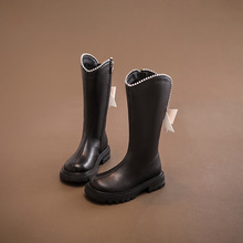 女童靴子长靴蝴蝶结二棉中筒靴2025秋冬爆款大童儿童加绒马丁靴