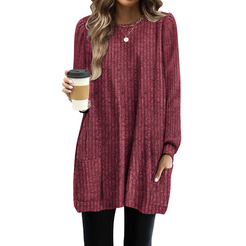 Autumn and Winter European and American Style TEMU Independent Website – Long-Sleeved, Loose-Fit Casual Bubble T-Shirt for Women