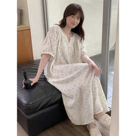 跨境专供外贸女士夏季新品韩系双层棉纱小兰花家居服睡裙连衣裙女