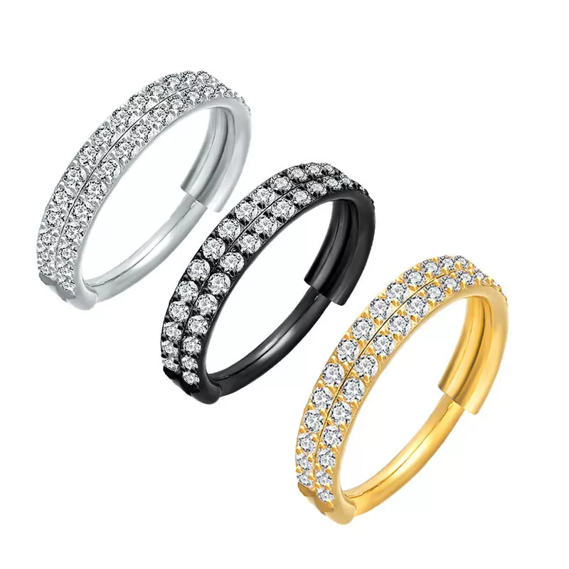 316L不锈钢双排镶钻鼻环 身体穿刺饰品 工厂批发