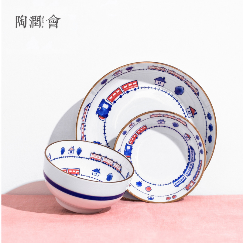 Thomas Children's Single-Serving Tableware Underglaze Ceramic Bowl and Plate Set Household Ceramic Wholesale Cartoon Thomas Children's Single-Serving Tableware Underglaze Ceramic Bowl and Plate Set Household Ceramic Wholesale Cartoon