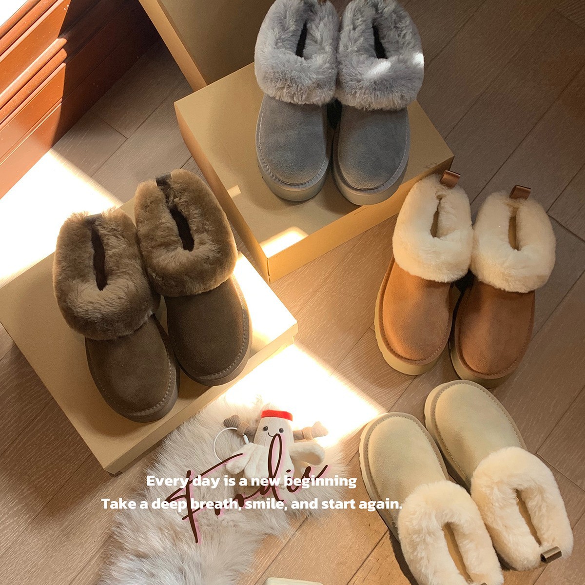 Grape Mom's Same Style in Stock, Shipped Immediately~ Super Warm, Thick-Soled, Versatile, Comfortable Slip-On Low-Top Furry Snow Boots for Women in Winter