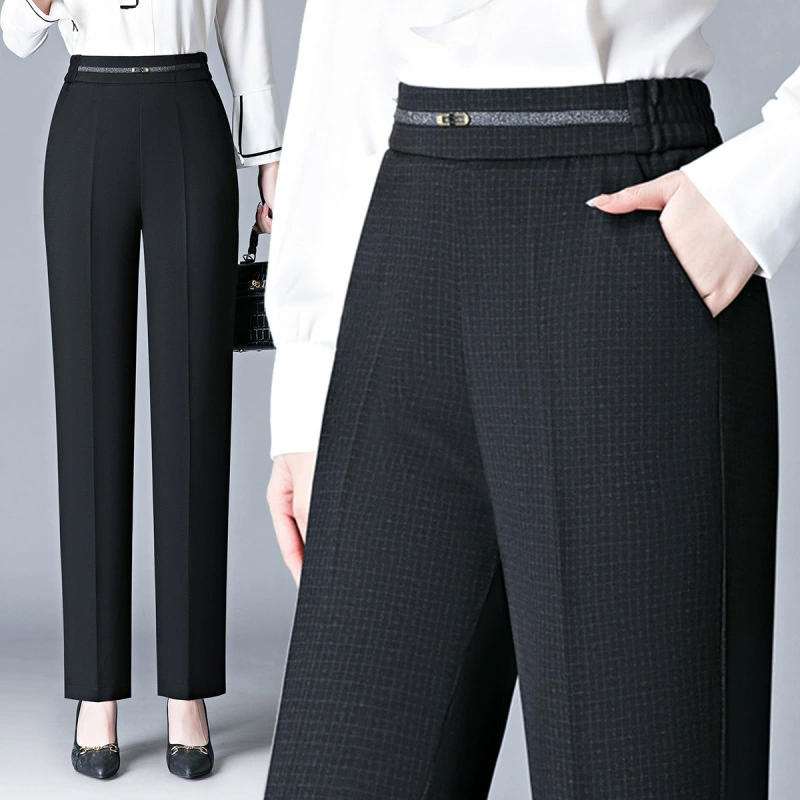 Весенние Новые повседневные Прямые брюки для мам среднего и пожилого возраста с высокой талией, свободные брюки для похудения больших размеров