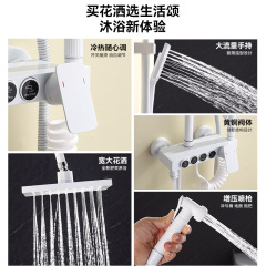白色按鍵淋浴花灑套裝衛浴全銅淋雨浴家用浴室衛生間明裝沐浴噴頭