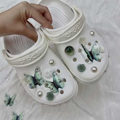 Hole shoe surface decoration buckle new gold leaf butterfly fairy resin accessories DIY finished detachable