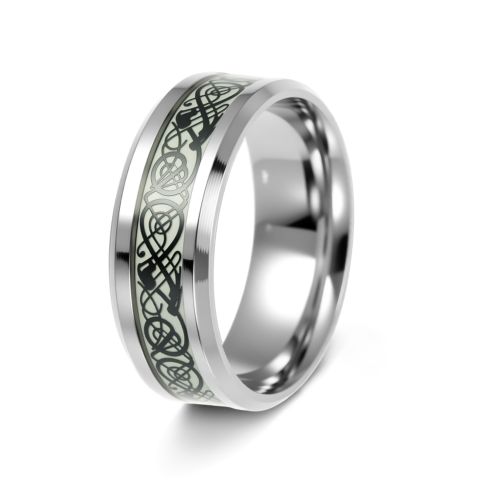 Transfronterizo europeo y americano popular joyería de acero de titanio al por mayor anillo de patrón de dragón luminoso fluorescente Nueva joyería se puede entregar en nombre de una sola pieza