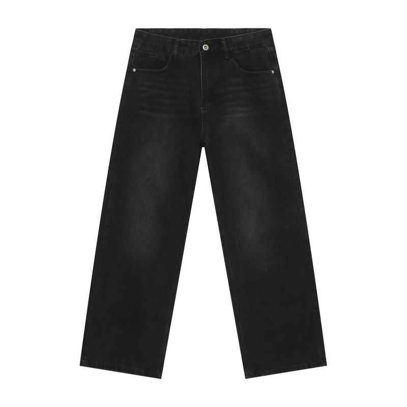 Quần jean nam ống rộng phong cách retro, cạp vừa, dáng đứng, dài chấm gót — Màu hồng, Màu tím, Xanh lam nhạt, Xanh lục cũ