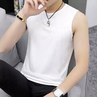 1跨境背心男士无袖坎肩男生T恤透气夏季运动宽肩修身白色打底汗衫